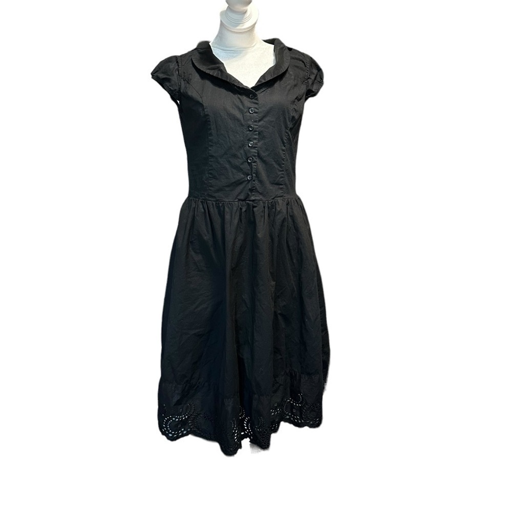 Merona Dress Womens 2 Black Eyelet Dark Cottagecore Peasant Prairie Cowgirl